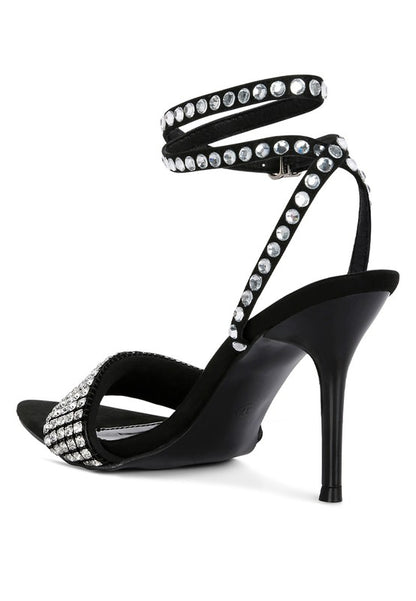 ZURIN Black High Heeled Diamante Sandals - Tigbul's Variety Fashion Shop