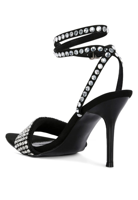 ZURIN Black High Heeled Diamante Sandals - Tigbul's Variety Fashion Shop