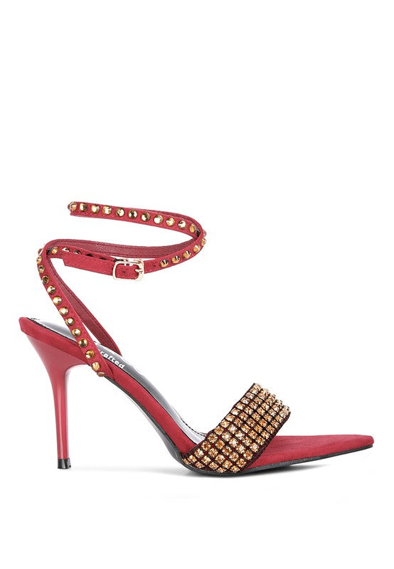 ZURIN Black High Heeled Diamante Sandals - Tigbul's Variety Fashion Shop