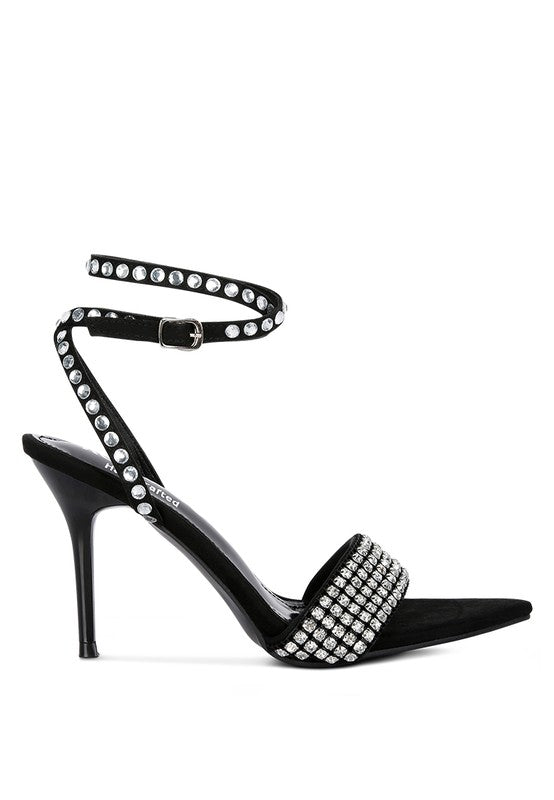 ZURIN Black High Heeled Diamante Sandals - Tigbul's Variety Fashion Shop