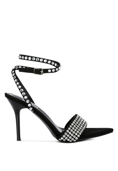 ZURIN Black High Heeled Diamante Sandals - Tigbul's Variety Fashion Shop