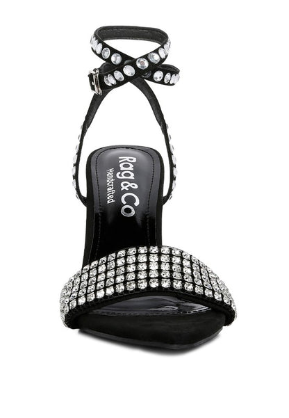ZURIN Black High Heeled Diamante Sandals - Tigbul's Variety Fashion Shop