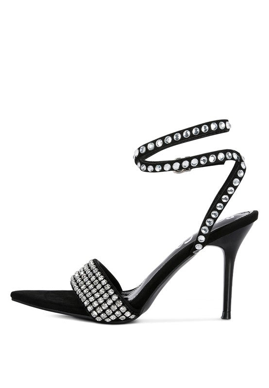 ZURIN Black High Heeled Diamante Sandals - Tigbul's Variety Fashion Shop