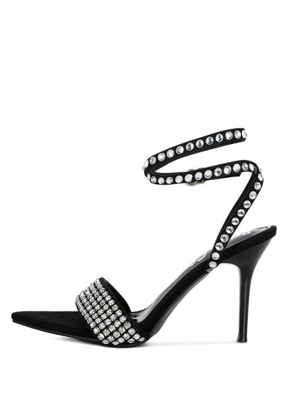 ZURIN Black High Heeled Diamante Sandals - Tigbul's Variety Fashion Shop