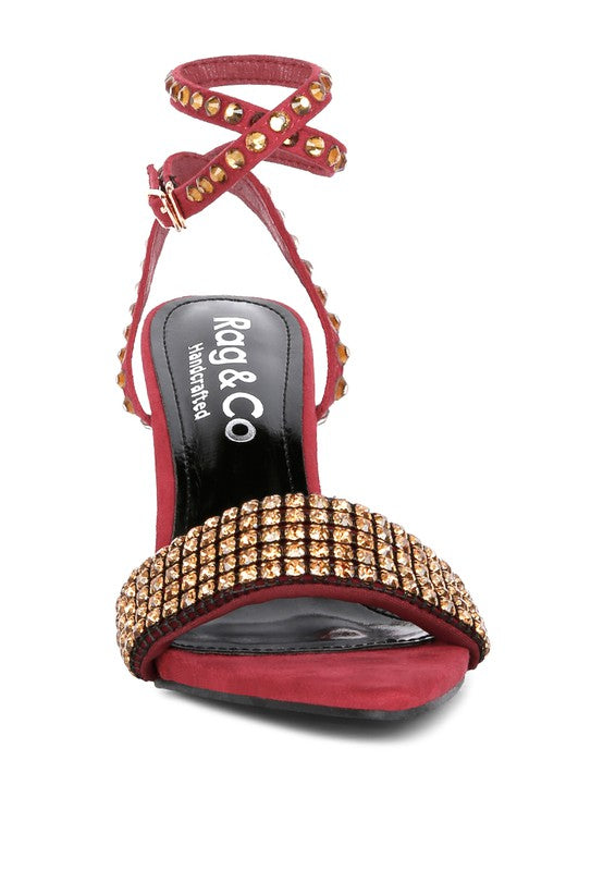 ZURIN Black High Heeled Diamante Sandals - Tigbul's Variety Fashion Shop