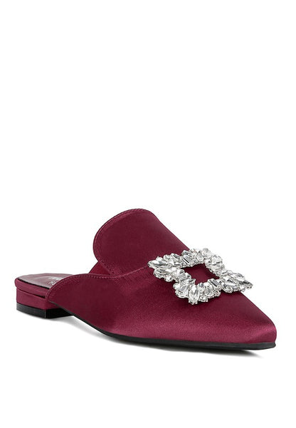PERRINE Diamante Jewel Satin Mules in Black - Tigbul's Variety Fashion Shop