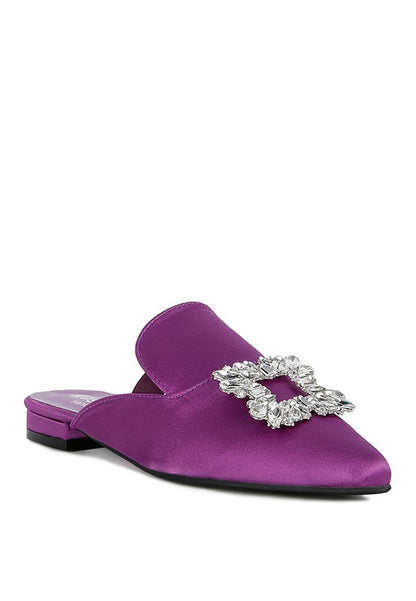 PERRINE Diamante Jewel Satin Mules in Black - Tigbul's Variety Fashion Shop