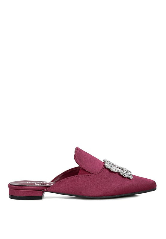 PERRINE Diamante Jewel Satin Mules in Black - Tigbul's Variety Fashion Shop