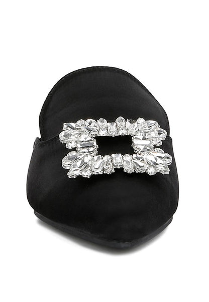 PERRINE Diamante Jewel Satin Mules in Black - Tigbul's Variety Fashion Shop