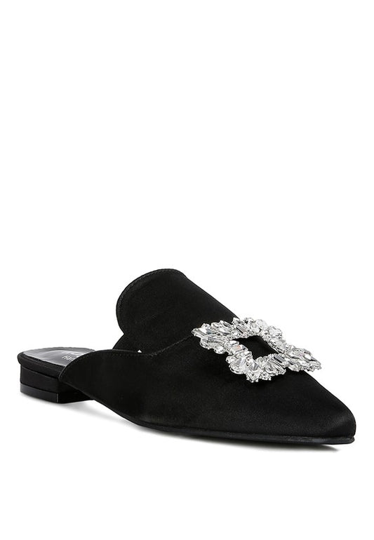PERRINE Diamante Jewel Satin Mules in Black - Tigbuls Variety Fashion