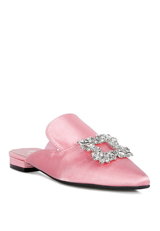 PERRINE Diamante Jewel Satin Mules in Black - Tigbul's Variety Fashion Shop