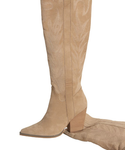 Sizes: 6, 6.5, 8.5 Oasis Society - The Bronco Almond | Knee High Embroidered Cowboy Boot - Tigbuls Variety Fashion