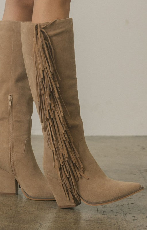 OASIS SOCIETY OUT WEST - Knee-High Fringe Boots - Tigbuls Variety Fashion