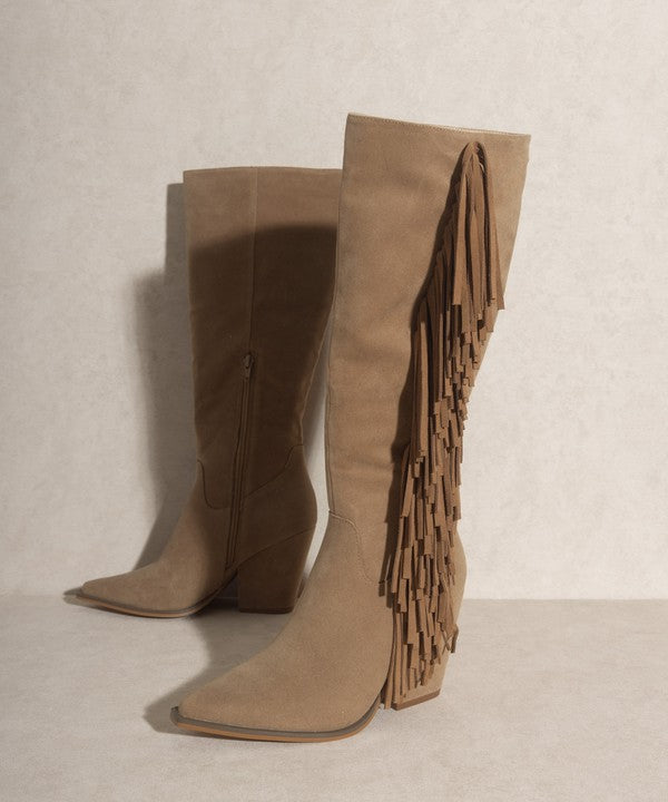 OASIS SOCIETY OUT WEST - Knee-High Fringe Boots - Tigbuls Variety Fashion