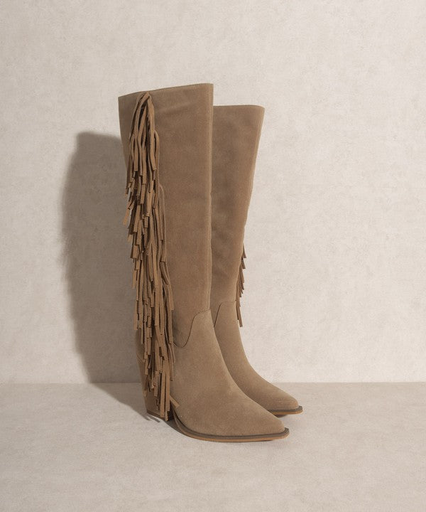 OASIS SOCIETY OUT WEST - Knee-High Fringe Boots - Tigbuls Variety Fashion