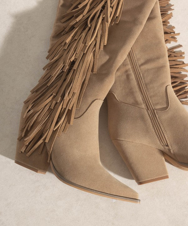 OASIS SOCIETY OUT WEST - Knee-High Fringe Boots - Tigbuls Variety Fashion