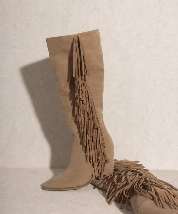 OASIS SOCIETY OUT WEST - Knee-High Fringe Boots - Tigbuls Variety Fashion