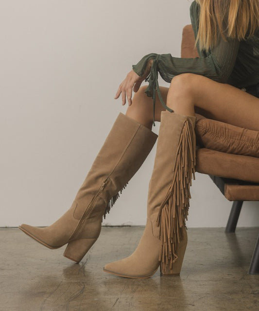 OASIS SOCIETY OUT WEST - Knee-High Fringe Boots - Tigbuls Variety Fashion