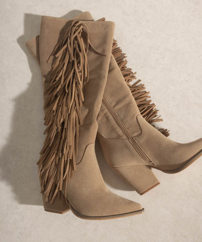 OASIS SOCIETY OUT WEST - Knee-High Fringe Boots - Tigbuls Variety Fashion