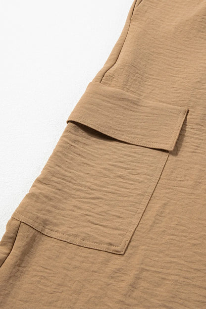 Drawstring Frilled Waist Wide Leg Utility Trousers - Tigbul's Variety Fashion Shop