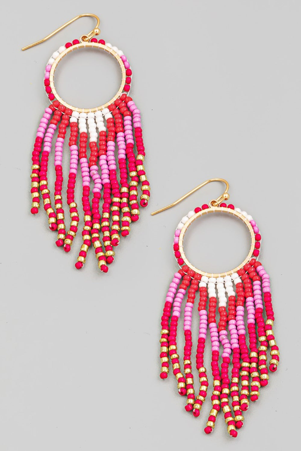 Fame Circle Cutout Seed Beaded Fringe Earrings - Tigbul's Variety Fashion Shop