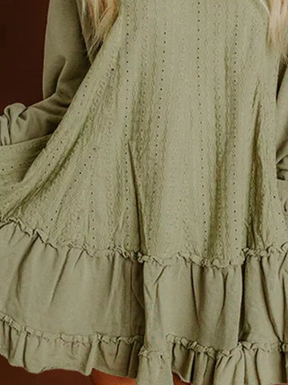 Frill Round Neck Long Sleeve Mini Dress - Tigbul's Variety Fashion Shop