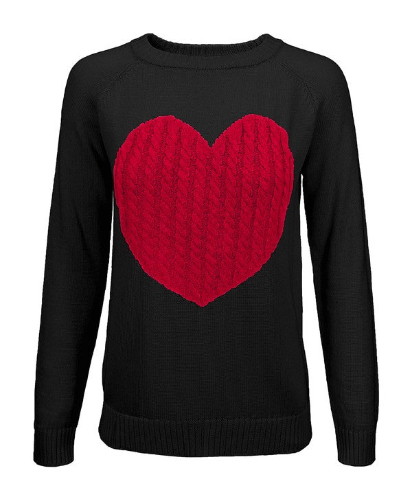 Jacquard Pullover Sweater With Large Heart - Tigbuls Variety Fashion