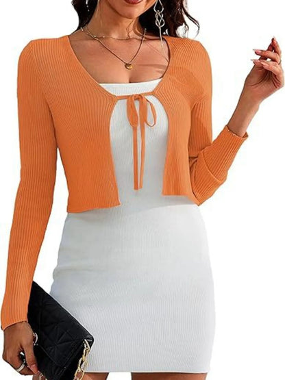 Tie-Front Long Sleeve Cardigan - Tigbul's Variety Fashion Shop
