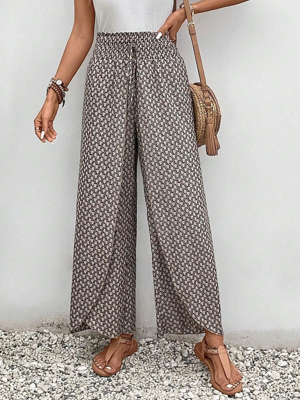 Tied Printed Wide Leg Pants - Tigbul's Variety Fashion Shop