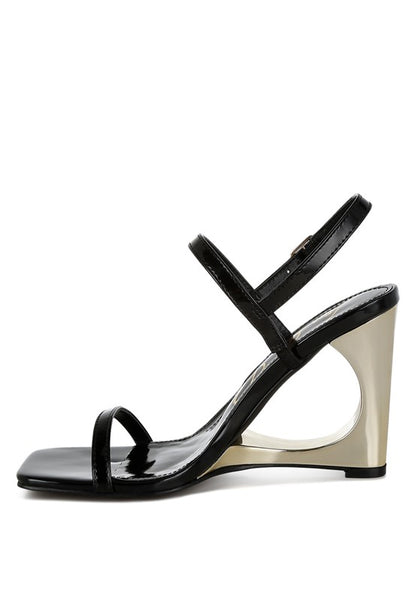 Ladra Fantasy Wedge 3.5" Heel Black Sandals | Tigbuls