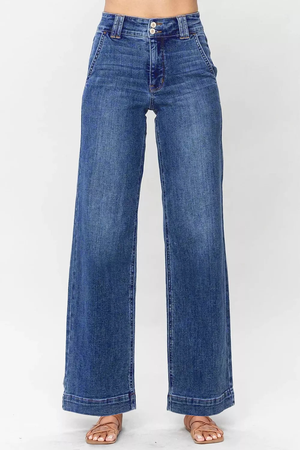 Double Button Zip Fly Straight Leg Jeans - Tigbul's Variety Fashion Shop