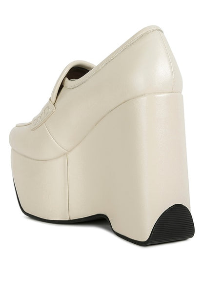 GILLIAM Beige High Platform Wedge Loafers