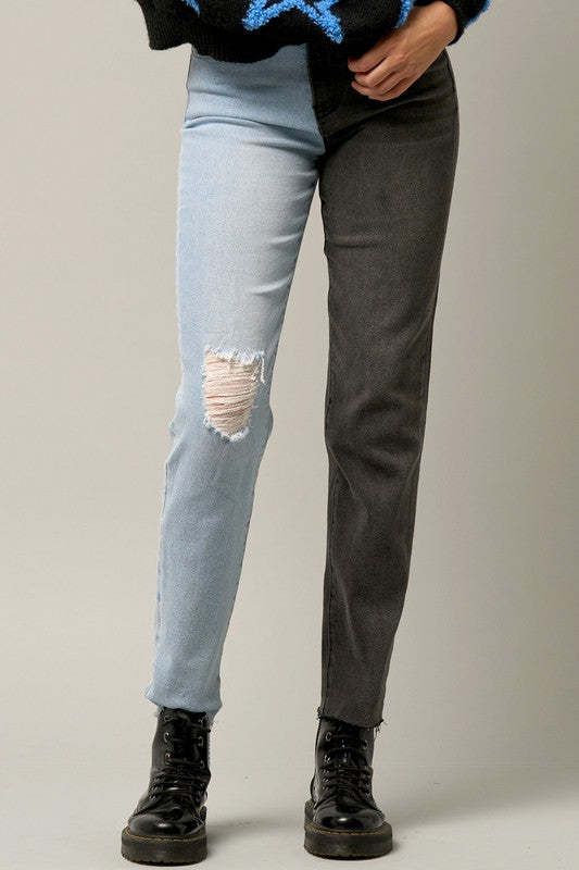 Tow Tone Girlfriend Jeans - Tigbul's Variety Fashion Shop
