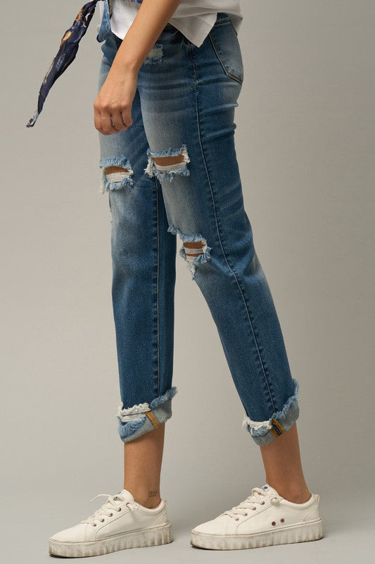 High Waist Ripped Boyfriend Jeans - Tigbul's Variety Fashion Shop