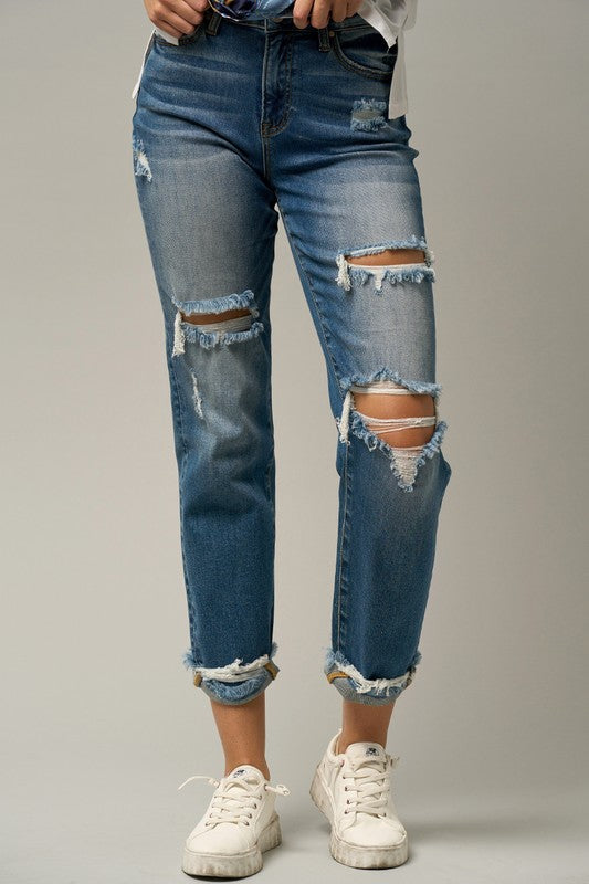 High Waist Ripped Boyfriend Jeans - Tigbul's Variety Fashion Shop