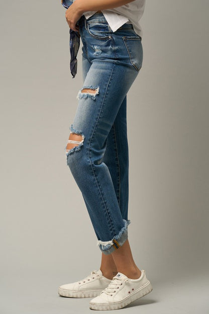 High Waist Ripped Boyfriend Jeans - Tigbul's Variety Fashion Shop