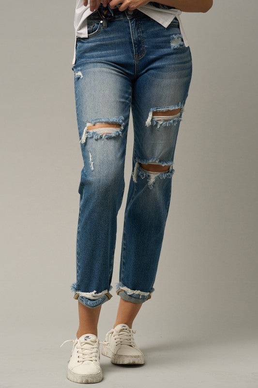 High Waist Ripped Boyfriend Jeans - Tigbul's Variety Fashion Shop