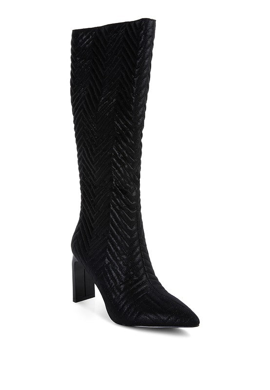 Prinkles Quilted High Italian Block Heeled Boots - Tigbul's Variety Fashion Shop