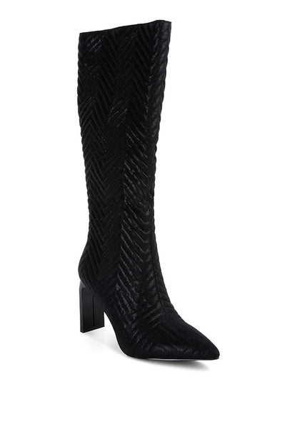 Prinkles Quilted High Italian Block Heeled Boots - Tigbul's Variety Fashion Shop