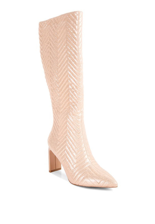 Prinkles Quilted High Italian Block Heeled Boots - Tigbul's Variety Fashion Shop