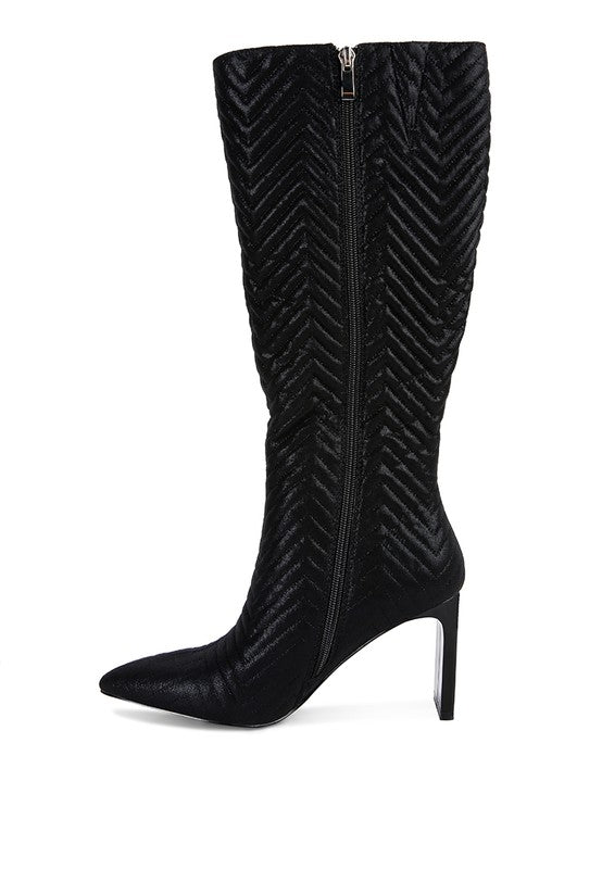 Prinkles Quilted High Italian Block Heeled Boots - Tigbul's Variety Fashion Shop