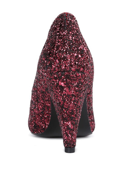 Sugar Plum Glitter Conical Heel Pumps - Tigbuls Variety Fashion