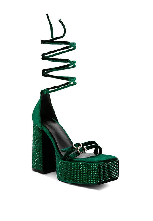 FIRECROWN High Platform Diamante Lace Up Sandals - Tigbuls Variety Fashion