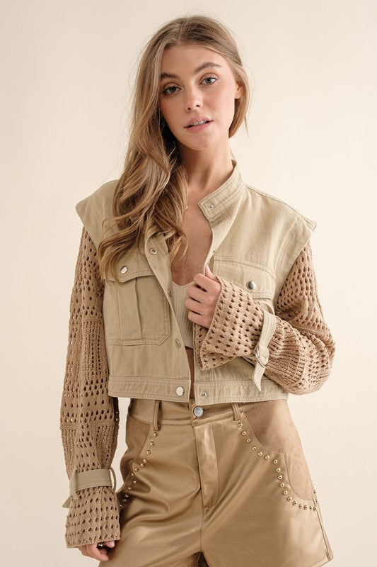 Twill Crop Crochet SLV Jacket - Tigbuls Variety Fashion