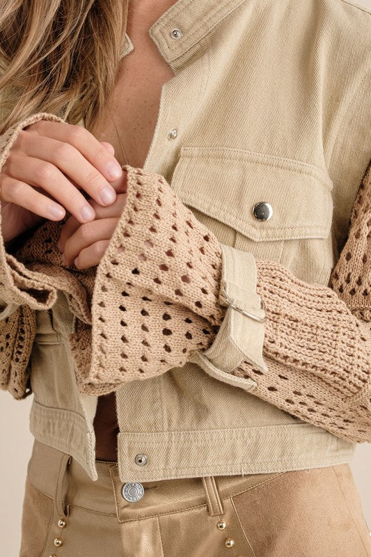 Twill Crop Crochet SLV Jacket - Tigbuls Variety Fashion