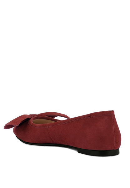 Rag & Co Burgundy CHUCKLE Big Bow Suede Ballerina Flats - Tigbuls Variety Fashion