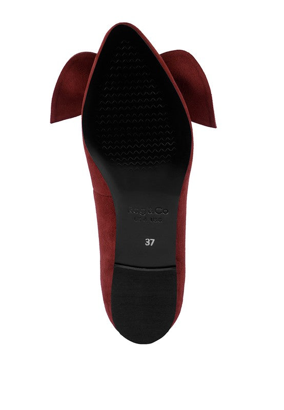 Rag & Co Burgundy CHUCKLE Big Bow Suede Ballerina Flats - Tigbuls Variety Fashion