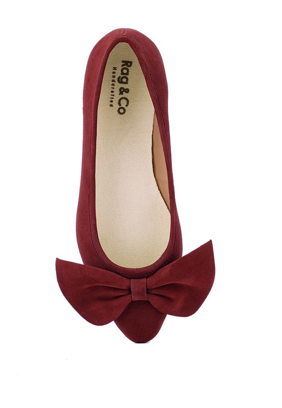 Rag & Co Burgundy CHUCKLE Big Bow Suede Ballerina Flats - Tigbuls Variety Fashion