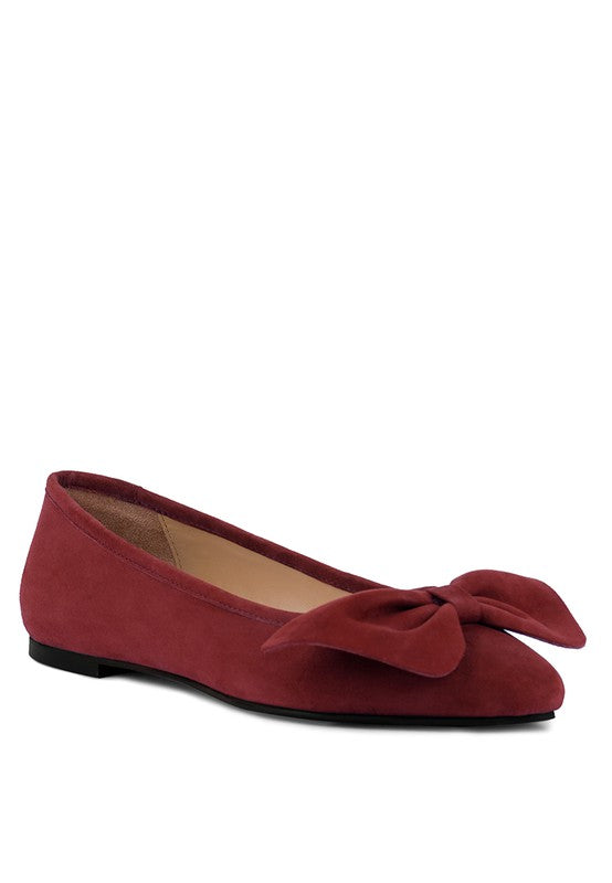 Rag & Co Burgundy CHUCKLE Big Bow Suede Ballerina Flats - Tigbuls Variety Fashion