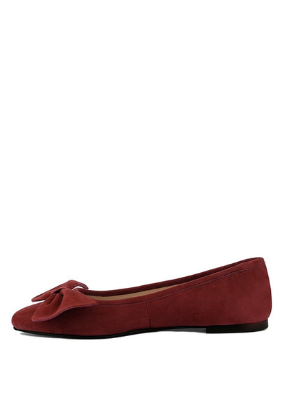 Rag & Co Burgundy CHUCKLE Big Bow Suede Ballerina Flats - Tigbuls Variety Fashion